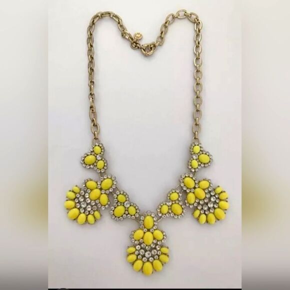J.CREW GOLD TONE YELLOW RESIN,CUT CRYSTAL 19" NECKLACE NWOT - Picture 1 of 2